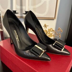 Salvatore Ferragamo Black Heels with Gold Accent